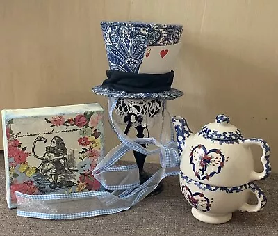 Country Heart Tea For One Tea Set Alice In Wonderland Canvas And Mad Hatter Hat • $24