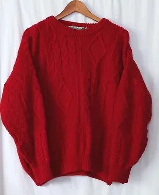 INISFREE Mens Red Irish Knit Rnd Nck Swtr 52 In Chest 25.5 In Long Sz M EXC • $49.99