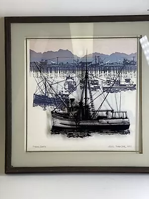 Virgil Thrasher Fishing Lucid Lines Mid-Century Art 1977 Shadow Box Boat MCM • $75