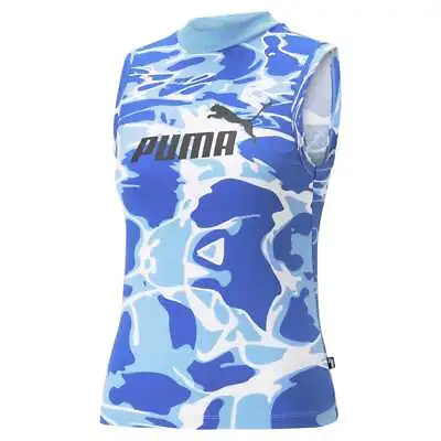 Puma Summer Splash Graphic Crew Neck Sleeveless Tank Top Womens Blue Casual  Ath • $12.99