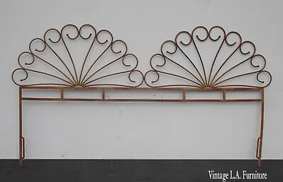Vintage French Country Double Peacock Style Metal King Headboard Bronze Colored • $748