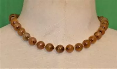 Vintage 50s Stamped JOSEPH MAZER Goldtone Light Brown Art Glass 15  Necklace • $129.99