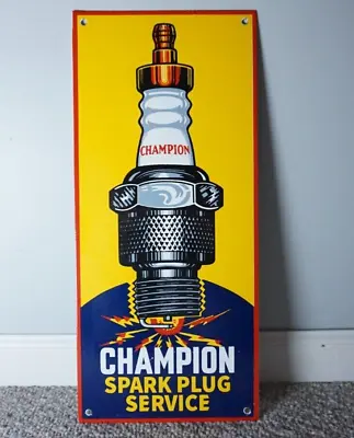 Vintage Champion Spark Plugs Porcelain Sign Rare Gas Oil Service Station Pump Ad • $139.98