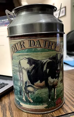  Our Dairy Best  Decorative Tin Miniature Milk Can Canister With Cows Artwork • $5.50