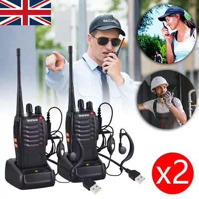 UK 2PACK Baofeng Walkie Talkies Long Range Two Way Radio UHF 16CH With Headsets • £20.39