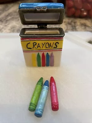 Limoges  Style Crayon Box 3 Crayons Included Vintage Red Blue Green • $35