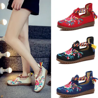 £27.48 • Buy Women Chinese Embroidered Flower Flat Shoes Bridal Mary Jane Ballet Sandals 2017