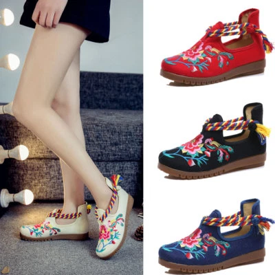 £27.48 • Buy Women Chinese Embroidered Flower Flat Shoes Bridal Mary Jane Ballet Sandals 2017