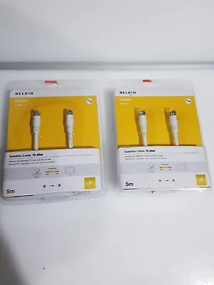 Belkin Satellite Cable 75-0hm 5m F- Type Coax Male To Male White X2 • £10