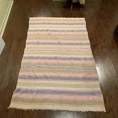 Vintage Pastel Pink Purple Beige Mexican Blanket Throw Multicolor 73x44 • $15