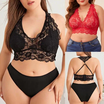 £7.29 • Buy Plus Size Women Sexy Lace Bra Bralet Bralette Lingerie Halter Neck Crop Top Vest