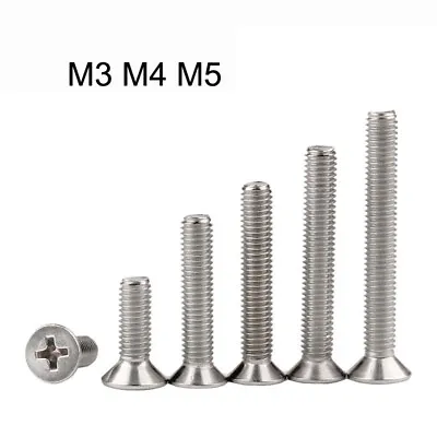 £1.50 • Buy M3 M4 M5 Phillips Machine Screws Countersunk Flat Head Bolts 304 Stainless
