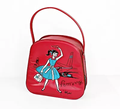 Retro 1960s PONYTAIL BARBIE CHILDS AIRLINE TRAVEL CASE Red Vinyl Zipper Bag RARE • $91.47