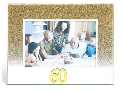 60th BIRTHDAY - GOLD/GLITTER ACRYLIC PHOTO FRAME • £8.99