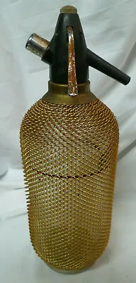 Vintage Soda SYPHON - Heavy Glass Bottle Gold Chain Wire Mesh Czechoslovakia • $69.95