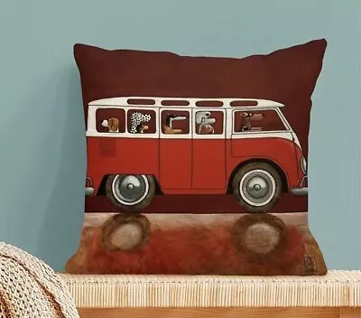 Dogs In A Red VW Camper Van Cushion Cover 45cm X 45 Dog Lovers UK Seller • £6.50