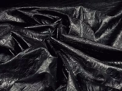 Faux Leather Fabric Per Metre - Heavyweight Embossed Crocodile Design - Black • £9.99