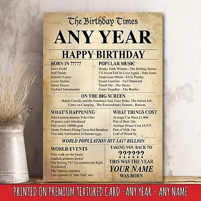 £4.31 • Buy 40th 50th 60th Birthday Present Poster Print Back In This Day ANY Year Age Gift 