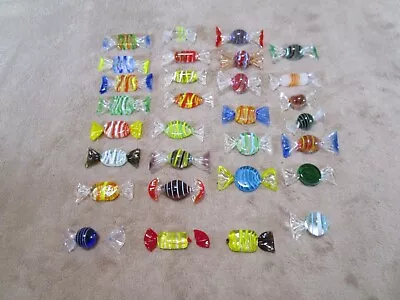 Lot Of 26 Vintage Murano Style Hand  Blown Glass Wrapped Candy Pieces Mix Sizes • $49.99