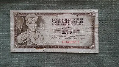 10 Dinara Yugoslavian Bank Note 1968 Belgrade AK 685013 10 Dinar Note • £1.95