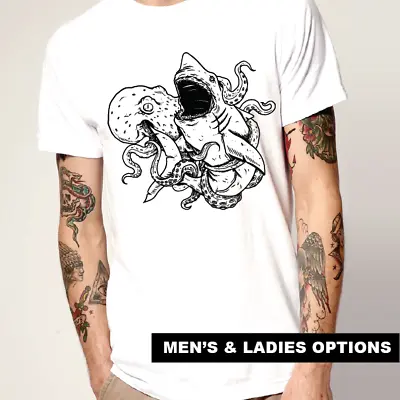 $48.95 • Buy Cool T-Shirts OCTOPUS SHARK ATTACK Surf T-Shirt Vintage Kraken Ocean Squid Gift