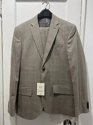 H&M Suit Brown Taupe Plaid 38R/30 New 2 Piece Suit • $89.99