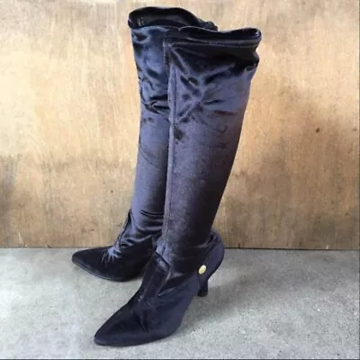 GIANNI VERSACE Velor Long Boots Feature A Medusa Motif Women Size36 Black • $183.60