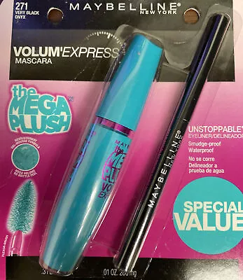 Maybelline Volum' Express Mega Plush Mascara 271 Very Black +  EYELINER • $3.79