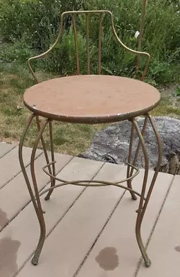 Vintage Vanity Stool Metal Legs And Vinyl Seat Hollywood Regency • $24