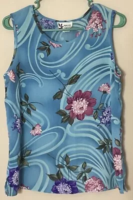 MAGGIE SWEET Women’s Sleeveless Top Made In USA Blue Floral Size Medium • $7.99