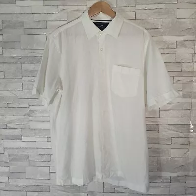Mens STONE BAY Shirt White Linen Blend Short Sleeved Casual Travel Large • $19.73