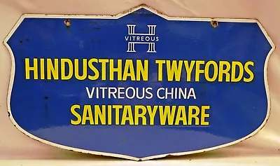 Vintage Porcelain Enamel Sign Of Hindustan Sanitary Ware Vitreous Double Sided • $493.59