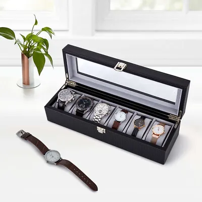 £15.99 • Buy Mens 6 Grids Watch Display Case Jewelry Collection Storage Organizer Leather Box