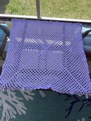 Vintage Hand Crochet Granny Teardrop Purple Warm Blanket Afghan Throw 34”x 34” • $22.44