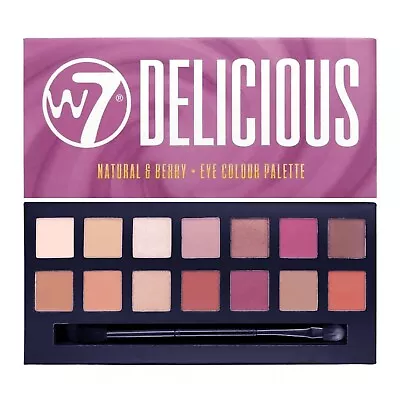 W7 Delicious Eyeshadow Palette - 14 Natural & Berry Eye Colour Shadows + Brush • £5.35