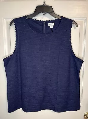 NWT J Crew Factory Size XL Navy Textured Tank Top Blouse Shell W/ Scalloped Trim • $23.99