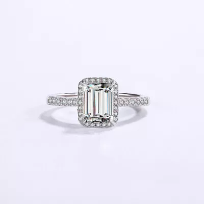 925 Sterling Silver 2 CT Emerald Cut Moissanite Women Engagement Wedding Ring • $53.54