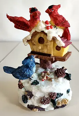 Bird House On Post W/Cardinals & Bluebirds In Snow~Winter Scene Music Box~5.5 In • $8.99