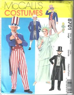 McCall’s 8701 Costume Sewing Pattern Uncle Sam Statue Of Liberty Lincoln 40-42 • $9.95