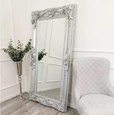 £226.38 • Buy Large Silver Ornate French Style Leaning Wall Mirror With Baroque Frame 175x90cm