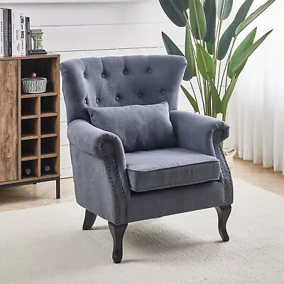 Chesterfield Button Soft Chenille Velvet Queen Anne Armchair Sofa Wing Tub Chair • £179.95