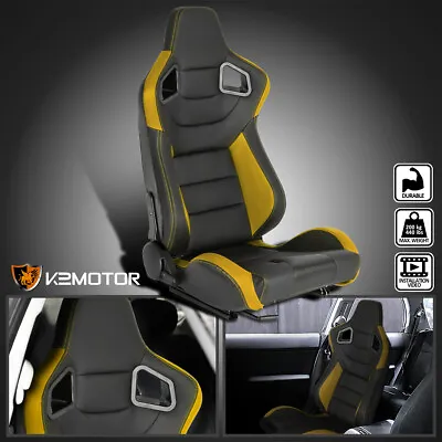 $164.38 • Buy Fits Passenger Side Black/Yellow PVC Carbon Fiber Look Sport Racing Seats+Slider