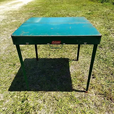 Coleman Vintage Folding Metal 28”x28” Camp Picnic Table-All Metal & Branded • $119.99