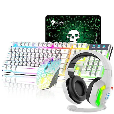 $11.98 • Buy Full Size Wired Gaming Keyboard And Mouse+Headset Combo Rainbow LED PC PS4 Xbox