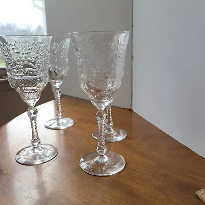 Water Wine Crystal Glasses Unbranded Beautiful Vintage Etched In Great Design  • $53.71