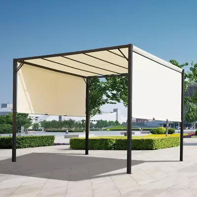 Metal Garden Pergola Retractable Gazebo Canopy Large Structure Sun Patio Awning • £265.99