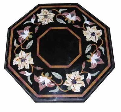 18  Black Marble Table Top Semi Precious Stones Marquetry Art Inlay Work • £263.04