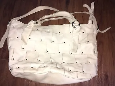 B. Makowsky White Leather Woven Shoulderbag Women • $39.99