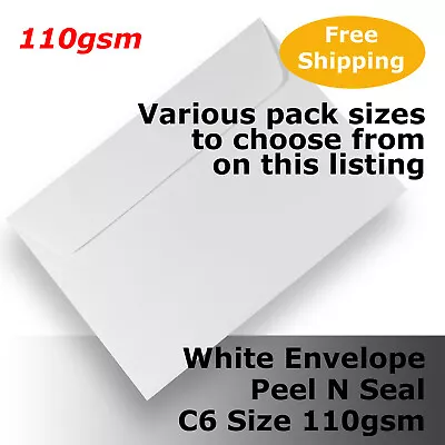 Envelopes White HQ 110gsm C6 Size Peel N Seal 114x162mm Wallet Shape #E26CS • $9.55