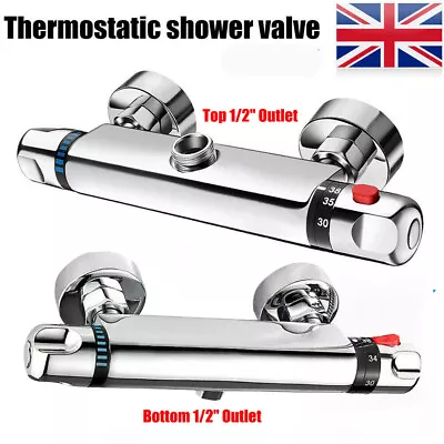 Thermostatic Exposed Bar Shower Mixer Valve Tap Chrome Bottom/Top 1/2  Outlet UK • £25.59